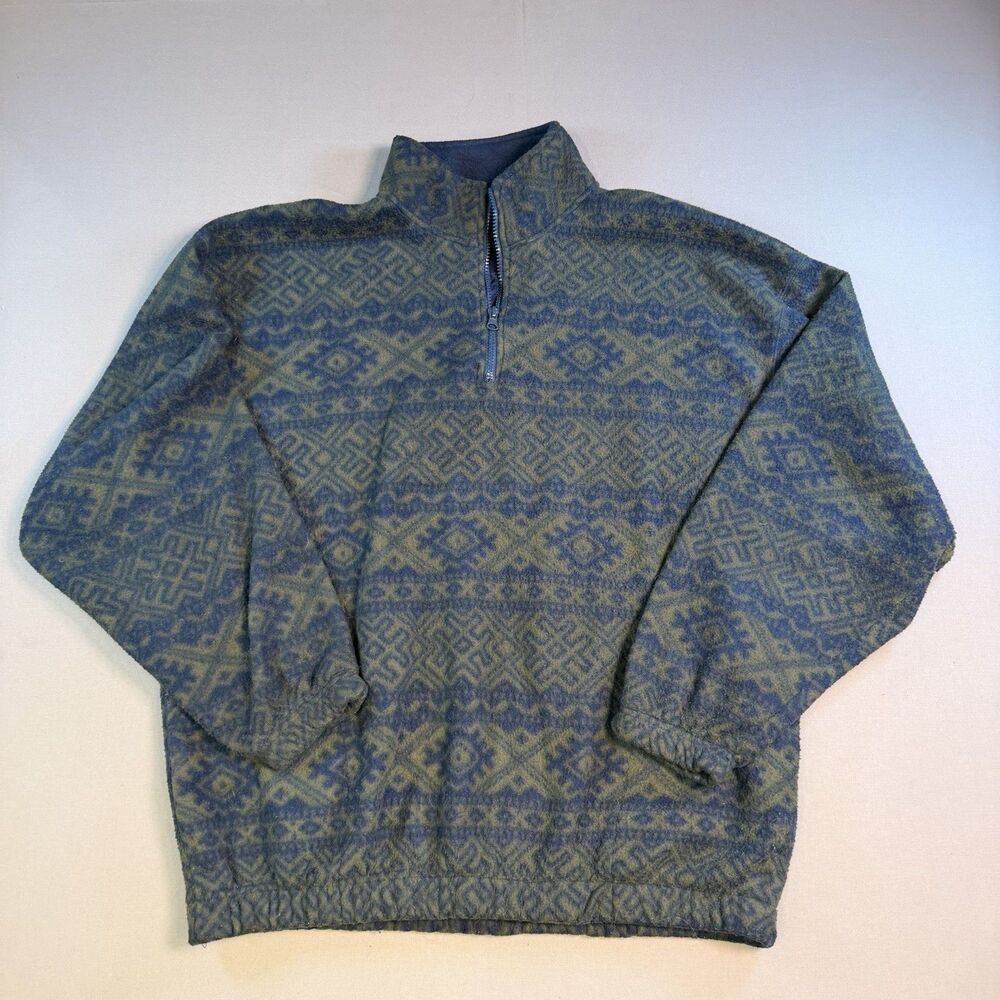 Vintage Snow Fleece Bugle Boy Sweater Aztec Pattern Green Blue XL